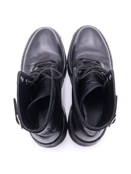 Celine Bulky Studded Logo Leather Lace Up Boots BE Black
